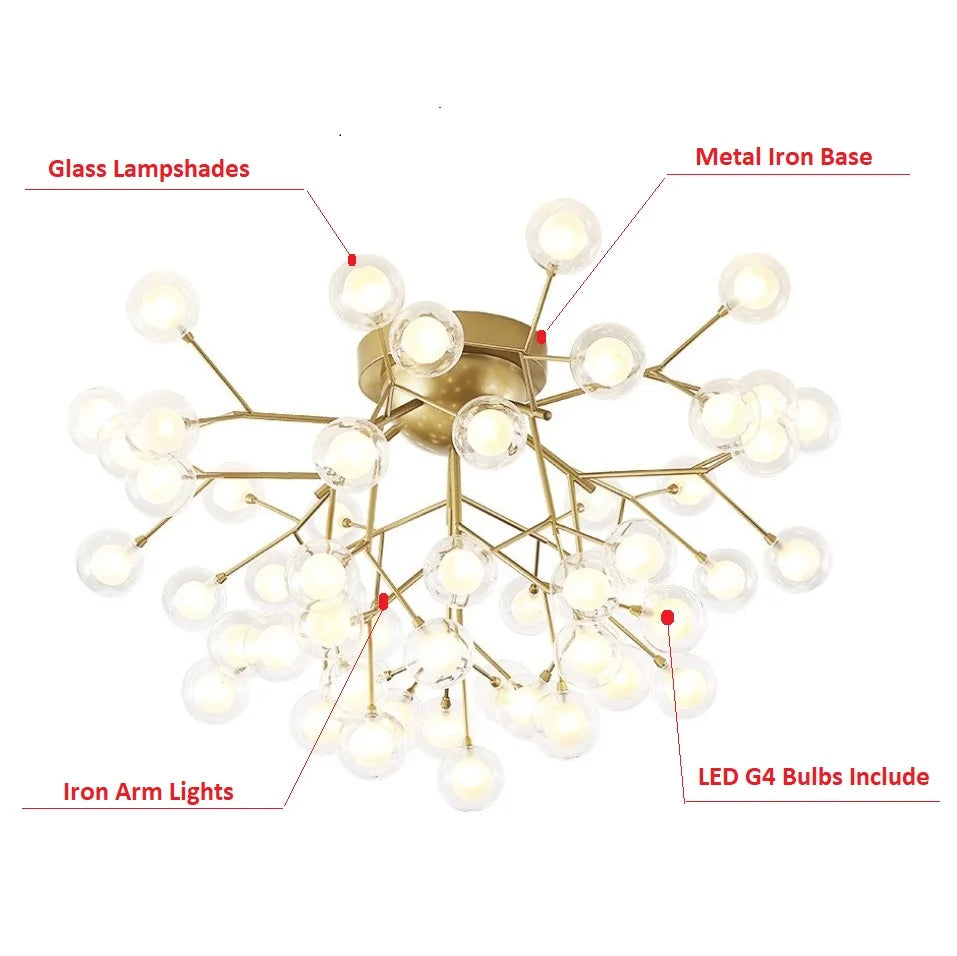 Modern LED Ceiling Chandeliers Black Gold Tree branch Surface Mount Kids Lamps ball glass shades lights For Foyer Chandelier