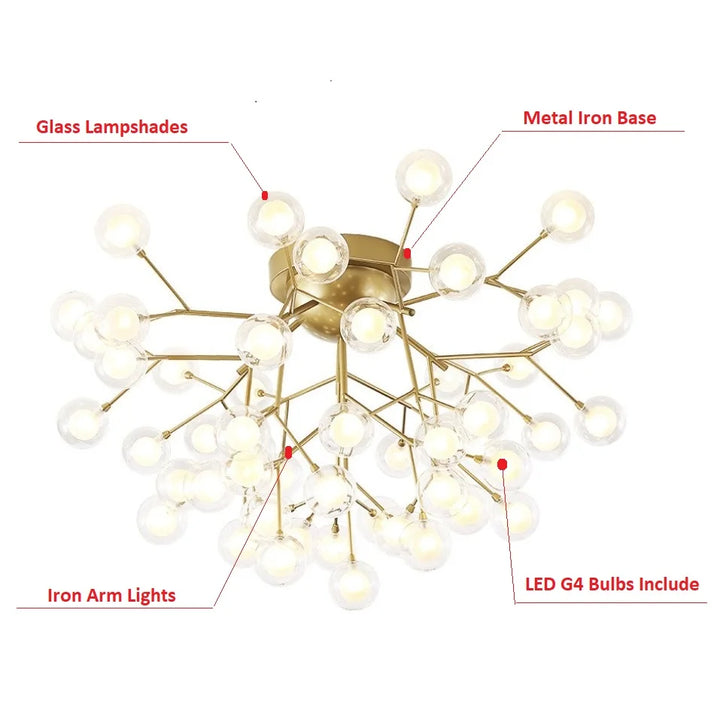 Modern LED Ceiling Chandeliers Black Gold Tree branch Surface Mount Kids Lamps ball glass shades lights For Foyer Chandelier