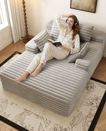 Chaise Lounge Chair Indoor, Oversized Upholstered Sofa Bed, Sleeper Couch Reading Chairs Fluffy Plush Faux Fur Cloud Sofas Couches For Living Room,Grey