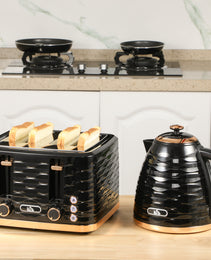 Modern Black 4-Slice Toaster – 1600W Ripple Textured Station with 7 Browning Levels & High-Lift Lever