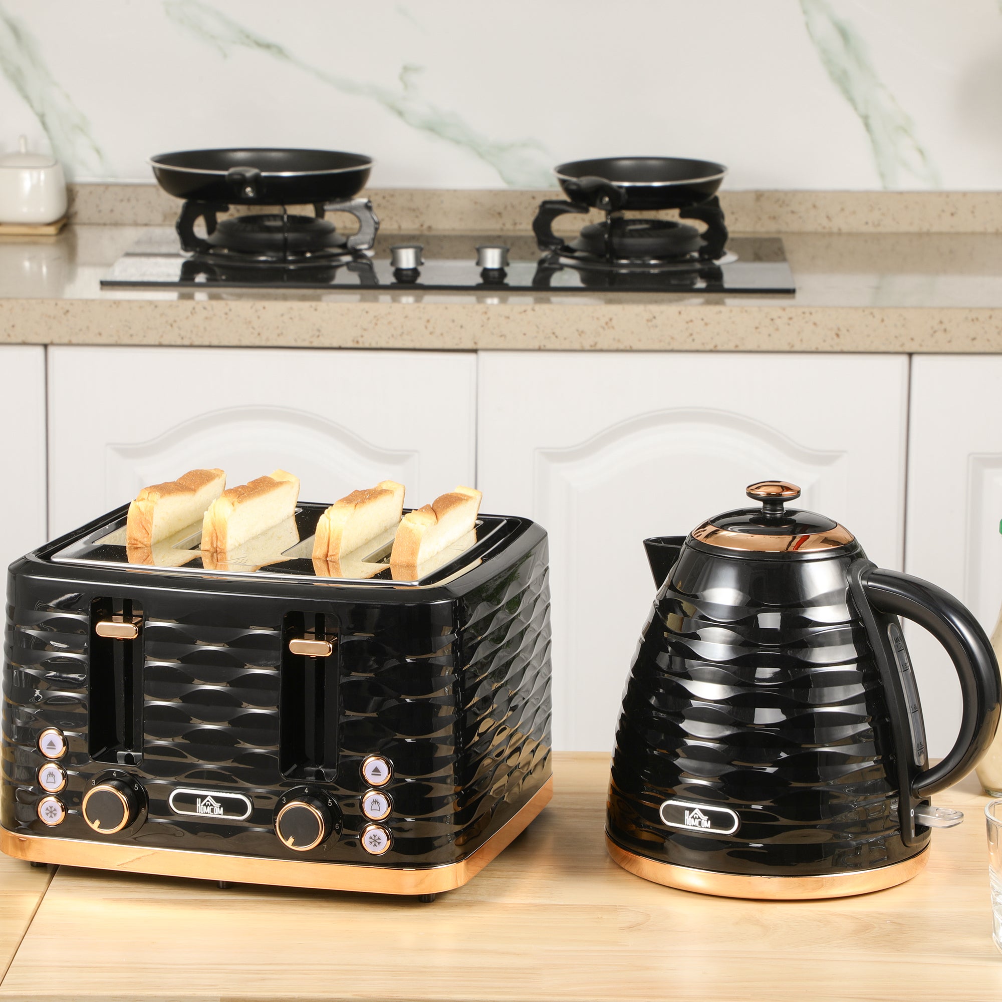 Modern Black 4-Slice Toaster – 1600W Ripple Textured Station with 7 Browning Levels & High-Lift Lever