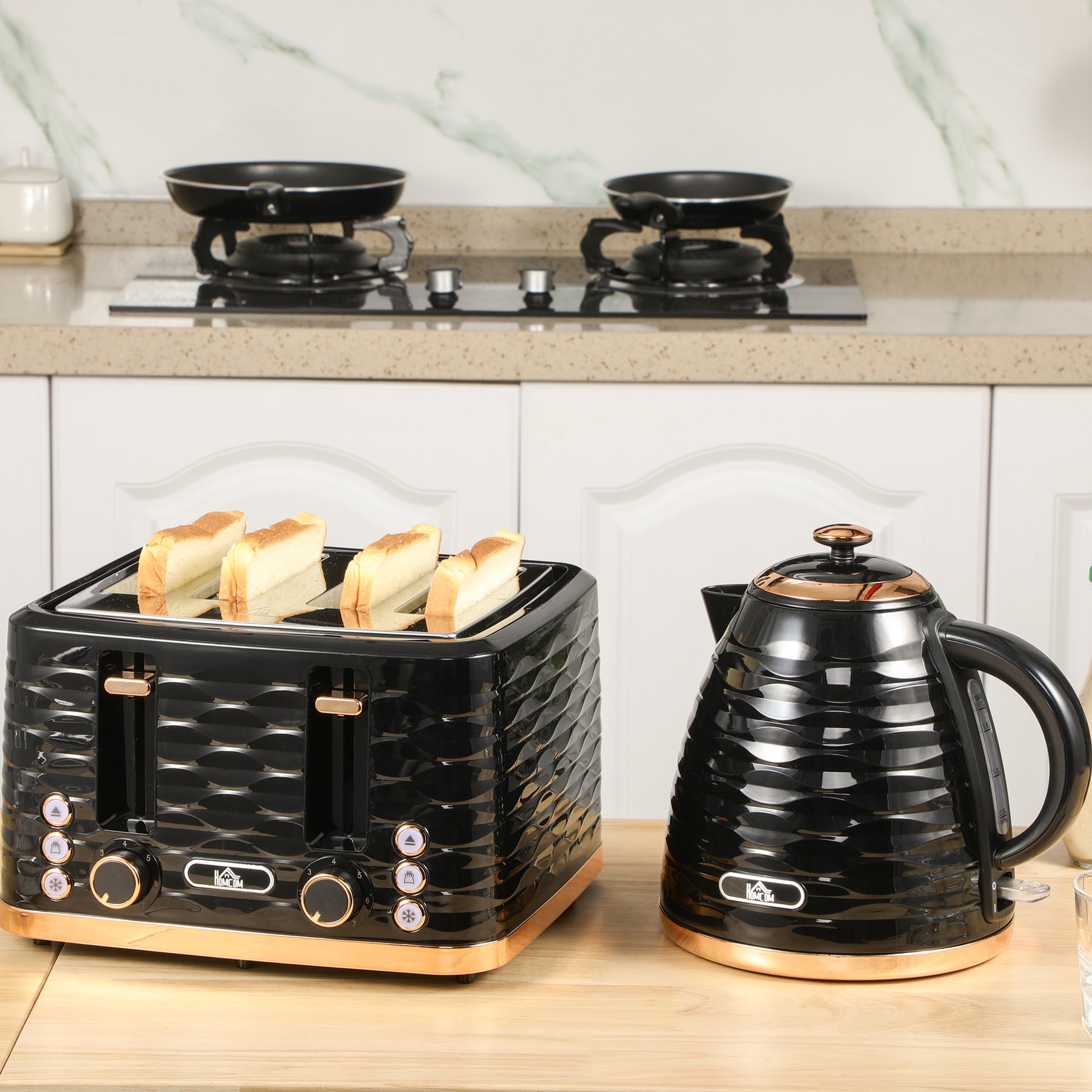 Modern Black 4-Slice Toaster – 1600W Ripple Textured Station with 7 Browning Levels & High-Lift Lever