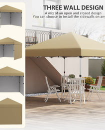 10' X 10' Pop Up Canopy With Sidewalls, Weight Bags And Carry Bag, Height Adjustable Tent For Parties, Beige