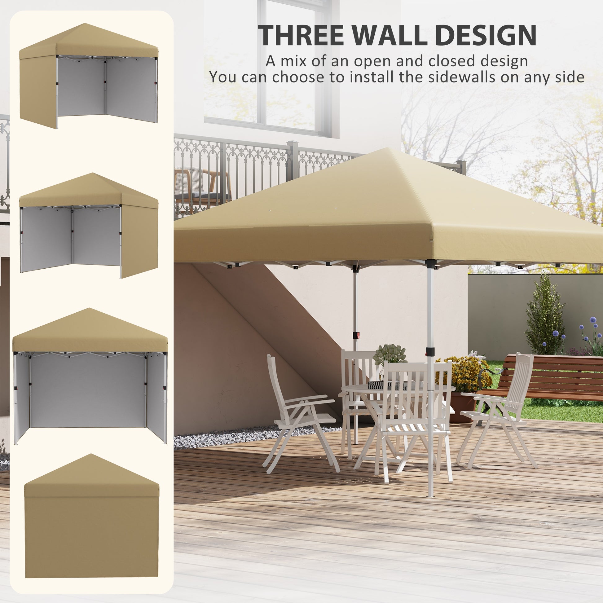 10' X 10' Pop Up Canopy With Sidewalls, Weight Bags And Carry Bag, Height Adjustable Tent For Parties, Beige