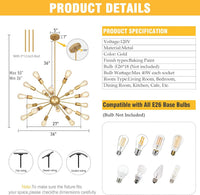 18 Light Gold Sputnik Farmhouse Chandeliers for Dining Room Light Fixture