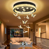 Butterfly Chandelier Black 48In Modern Crystal Raindrop Chandelier Lighting Flush Mount Ceiling Chandeliers for Living Room 20XGU10