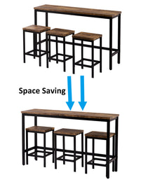 TOPMAx Counter Height Extra Long Dining Table Set With 3 Stools Pub Kitchen Set Side Table With Footrest Brown