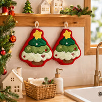 Christmas Hanging Hand Towels for Bathroom Christmas Tree Kitchen Towels with Loop Absorbent Soft Santa Gingerbread Decorative