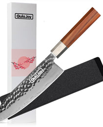 Qulajoy Nakiri Knife 7 Inch - Hammered Japanese Vegetable Knife 9cr18mov Mirror Polishing Hand Forged Blade Kitchen Knife - Olivewood Handle With Sheath