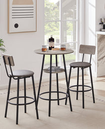 Round Bar Stool Set With Shelf, Upholstered Stool With Backrest Grey, 23.62  W X 23.62  D X 35.43  H.