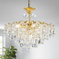 Flower Crystal Chandelier for Dining Room, Living Room, Kitchen, Bedroom, 6-Light Floral Light Fixture, D18*H16~41Inch (Adjustable Height), K9 Crystal & Gold Finish