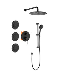 Shower System With Shower Head, Hand Shower, Slide Bar, Bodysprays, Shower Arm, Hose, Valve Trim, And Lever Handles