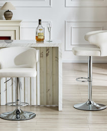 Modern Rotating Adjustable Bar Chair, PU Leather Belt Backrest Swivel Chair, Suitable For Kitchen Bar Counter And Dining Room, Adjustable Height, Capable Of Bearing 300 Pounds  White -2 Pieces