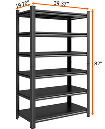 Garage Shelving Units 2400LBS Heavy Duty Storage Shelves Adjustable Metal Shelf 6 Tier Garage Storage Rack For Kitchen, Laundry Room, Industrial, Warehouse 39.37" W*19.70" D*82" H, Black