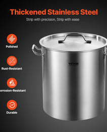 VEVOR Stainless Steel Stockpot, 42 Quart Large Cooking Pots, Cookware Sauce Pot With Strainer, Lid, And Handle, Heavy Duty Commercial Grade Stock Pot, Sanding Treatment, For Large Groups Events Silver