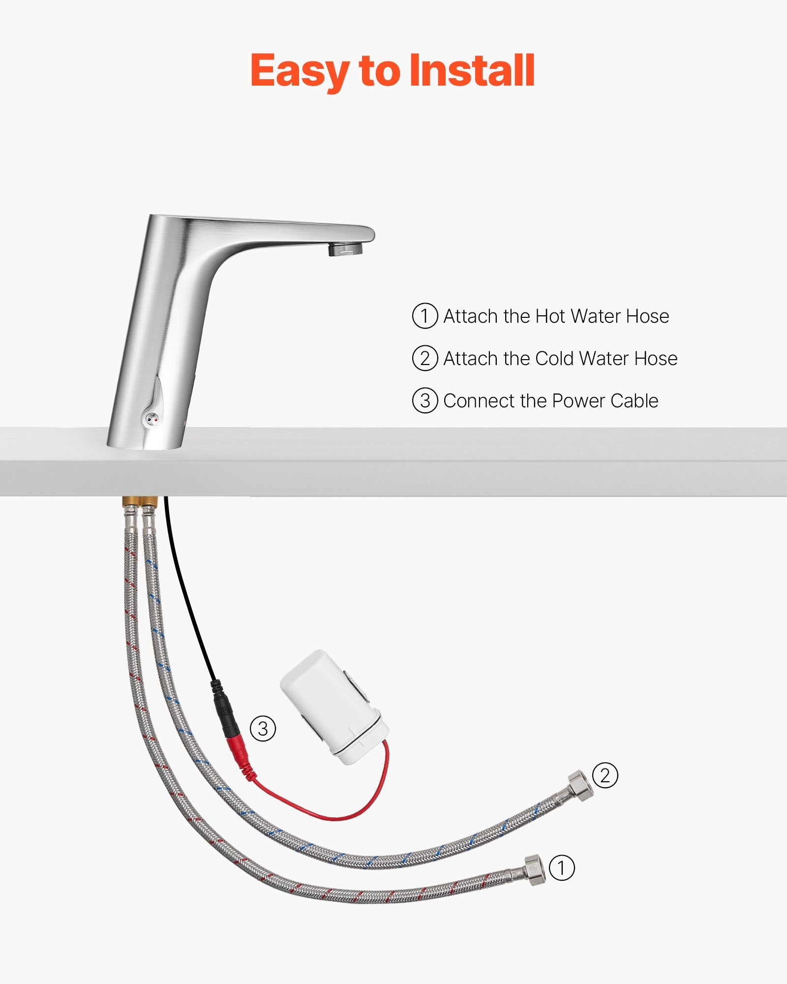 Touchless Bathroom Sink Faucet, Automatic Motion Sensor Restroom Toilet Faucet, HandsFree Adjustable Cold Hot Single Handle Water Mixer Battery Operated For 9/16 In Pipe,Brushed Nickel Silver