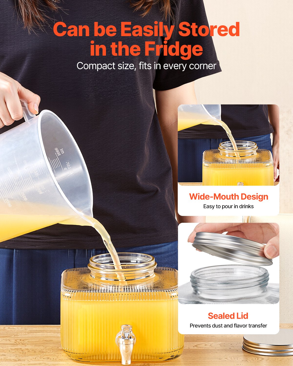 Beverage Dispenser, 0.8 Gallon Drink Dispensers For Parties, Glass Juice Dispenser With No-Drip Spigot And Lid, Iced Tea Lemonade Juice Water Dispensers For Restaurants, Hotels, Parties