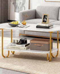 Modern 2-tier Faux Marble Top Coffee Table
