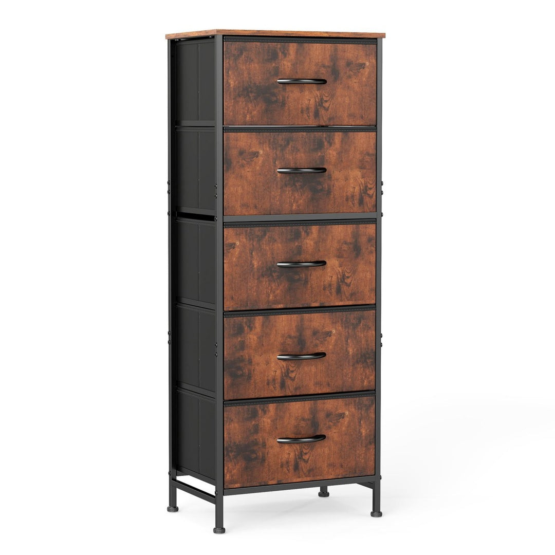 5 Drawer Dresser With Fabric Bins, Sturdy Steel Frame And Wood Top