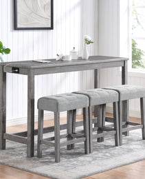 Bar Table Set With Power Outlet, Bar Table And Chairs Set, 4 Piece Dining Table Set, Industrial Breakfast Table Set, For Living Room, Dining Room, Game Room