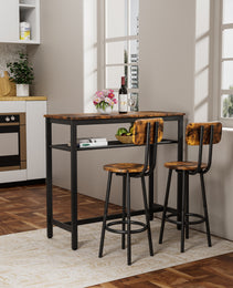 Bar Table, Equipped With 2 Bar Stools , With Backrest And Partition Rustic Brown
