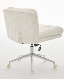 W26.4 Inch Wider Seat Office Chair,Artificial Rabbit Hair Home Office Chair With Metal Base,Adjustable Desk Chair Swivel Office Chair,Vanity ChairCream