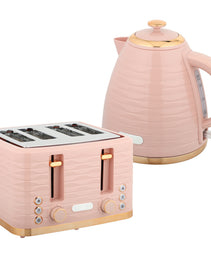Rose Quartz Collection: 3000W Rapid-Boil Kettle & 4-Slice Ridged Toaster Set