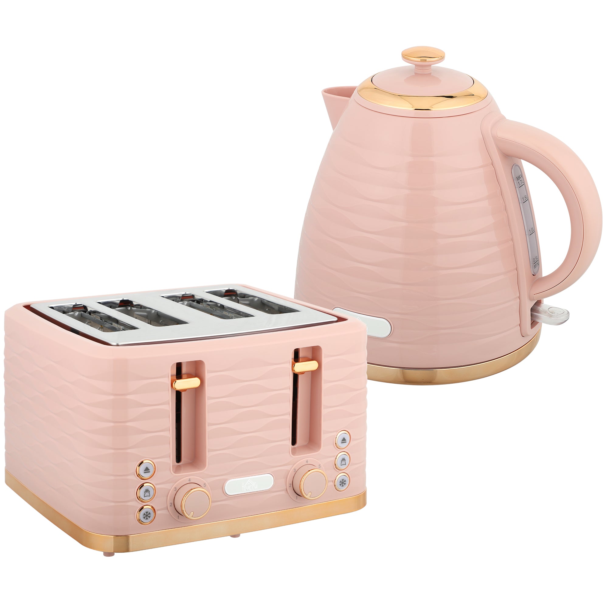 Rose Quartz Collection: 3000W Rapid-Boil Kettle & 4-Slice Ridged Toaster Set