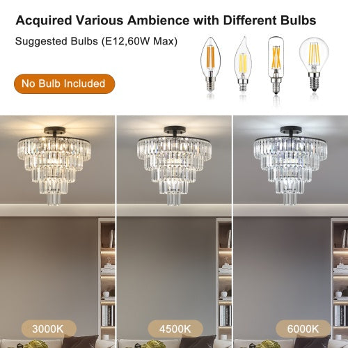 Large Black Crystal Chandelier, Contemporary Style Chandelier, Dining Room, Living Room, Bedroom - Bulb Not Included  Unavailable Platforms- CJDS