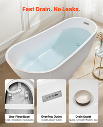 Acrylic Freestanding Bathtub, 67 Inch Contemporary Soaking White Tub With Brushed Nickel Overflow And Drain, Elegant Oval Shape Stand Alone Soaker Bathtub For Modern Bathroom Or Remodel Project