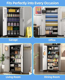 Aobabo Upgrade Metal Garage Storage Cabinet With Wheels And Pegboards, 5 Adjustable Shelves Steel Storage Cabinets For Home,Warehouse,Garage,Assembly Required,Black And Sliver