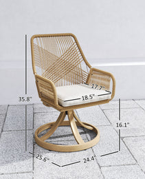 Patio Swivel Chairs Set Of 2, Rattan Patio Dining Chairs With Soft Cushions For Backyard, Lawn, Porch, Or Garden, Khaki