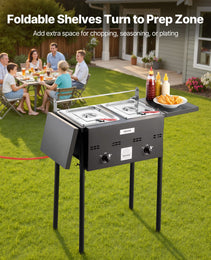 Outdoor Propane Deep Fryer, Dual-Tank 8QTx2 Commercial Fryer, Stainless Steel Cooker With Foldable Platform, Dual Basket, And Heat Adjustment, Floor Standing Fryers For Restaurant Home Snack Bar