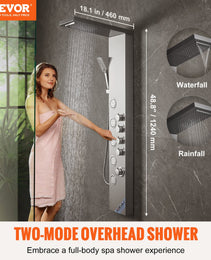 Shower Panel System, 4 Shower Modes Shower Panel Tower, Rainfall, Waterfall, 5 Full Body Massage Jets And 3-Setting Handheld Shower Head With 59" Hose, Stainless Steel Wall-Mounted Shower Set