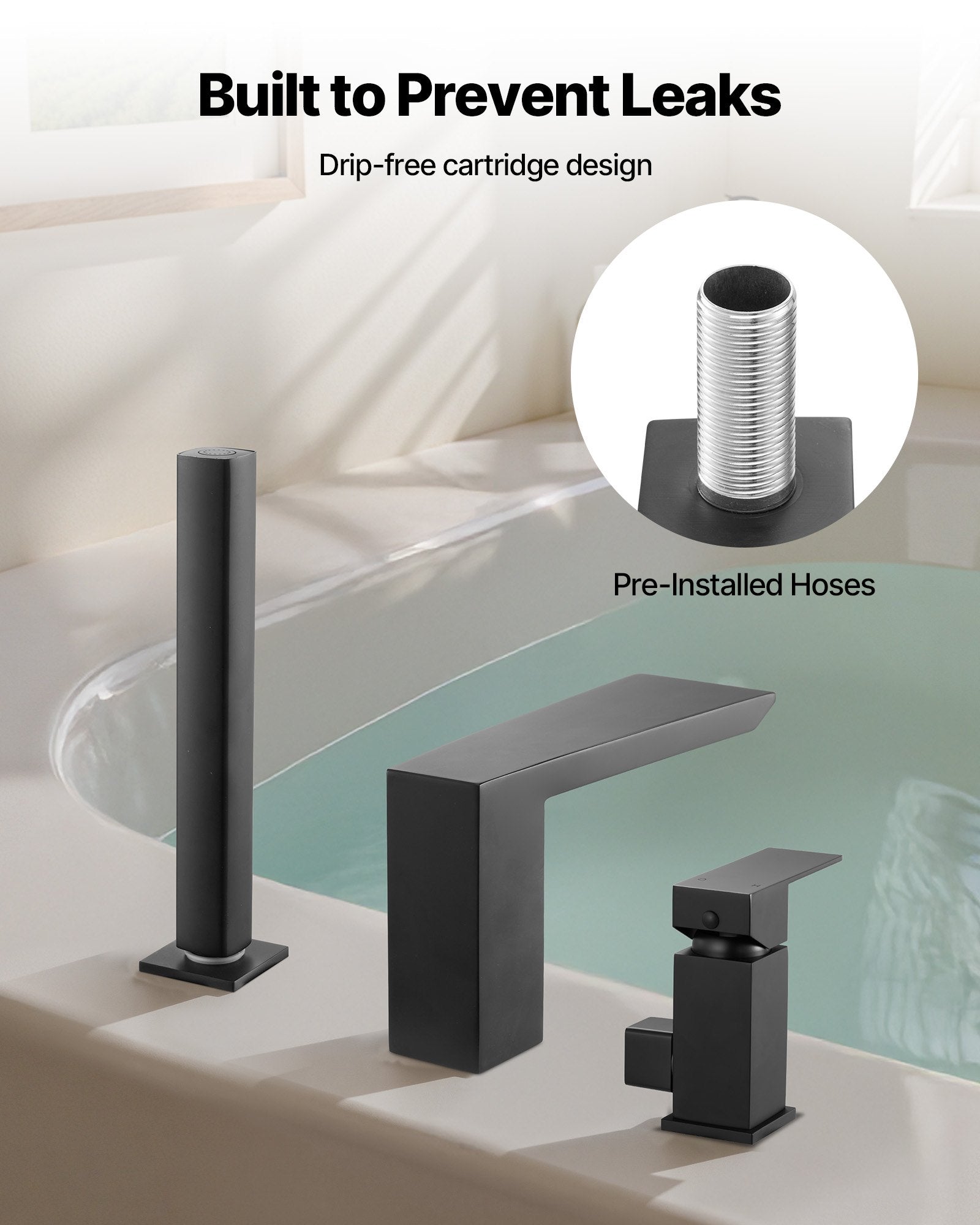 Roman Tub Faucet, 3 Hole Waterfall Bathtub Faucet,  Roman Bathtub Faucets Set With Shower Head & 1 Handle, Romans Bathtub Faucets For Pet Washing, Adult Bathing, Matte Black, Stainless Steel
