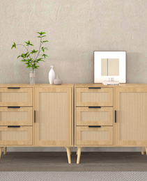 Modern  Rattan Wood  Dresser Wood Storage Cabinet Sideboard For Bedroom, Living Room, Entryway, Hallway