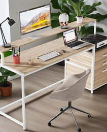 63 Inch Computer Desk With File Drawer Cabinet, Ergonomic Office Desk With Monitor Stand, Industrial Computer Table With Printer Space