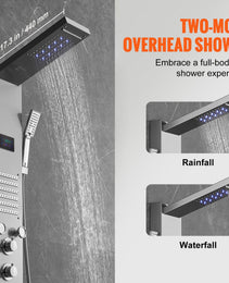 6-in-1 Shower Panel System – LED Hydroelectric Stainless Steel Shower Tower with Rainfall, Waterfall, Massage Jets & Handheld Sprayer