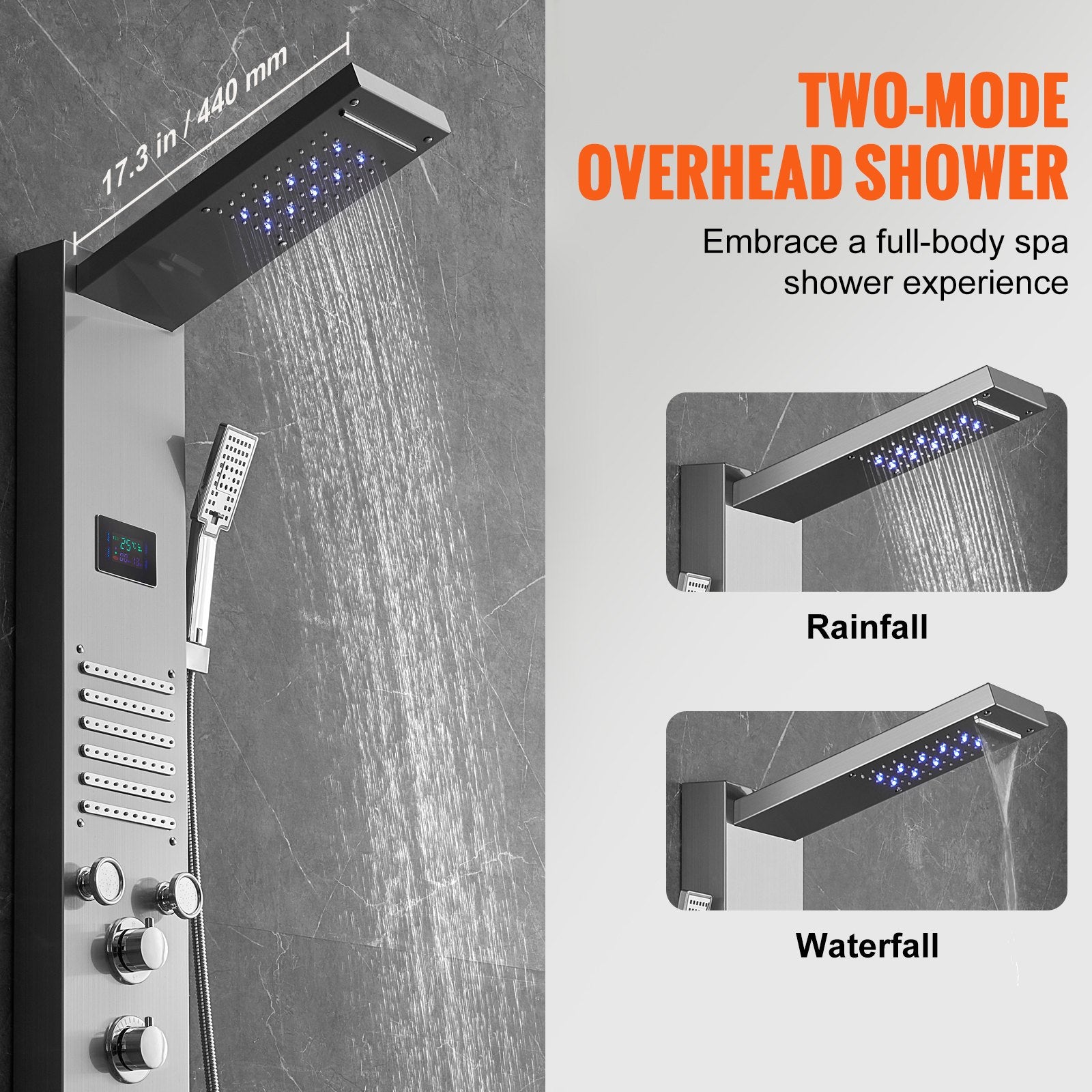 6-in-1 Shower Panel System – LED Hydroelectric Stainless Steel Shower Tower with Rainfall, Waterfall, Massage Jets & Handheld Sprayer