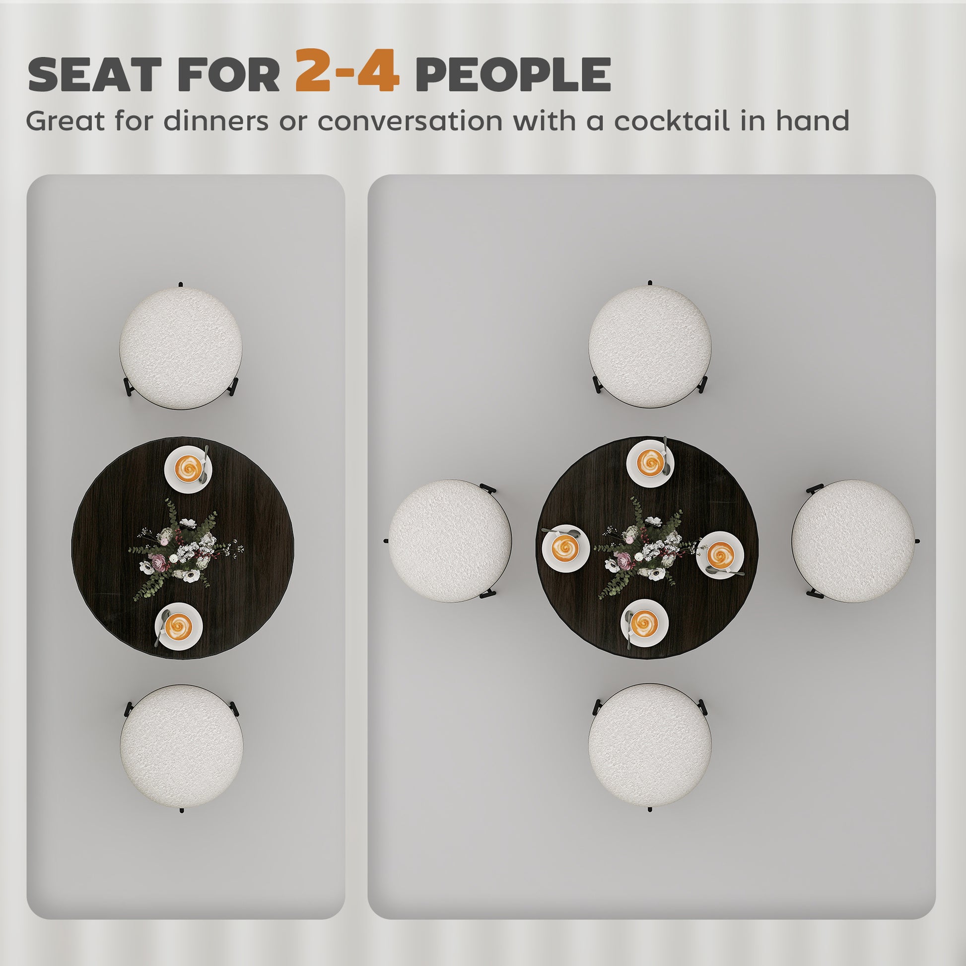 Round Dining Table For 2-4 People, Small Kitchen Table With Wood Grain Top, Black