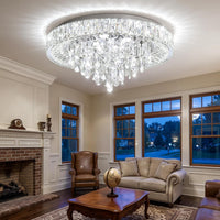 23.6" Modern Crystal Chandeliers LED Dimmable Flush Mount Ceiling Chandeliers for Living Room Entrance Foyer Bedroom Silver