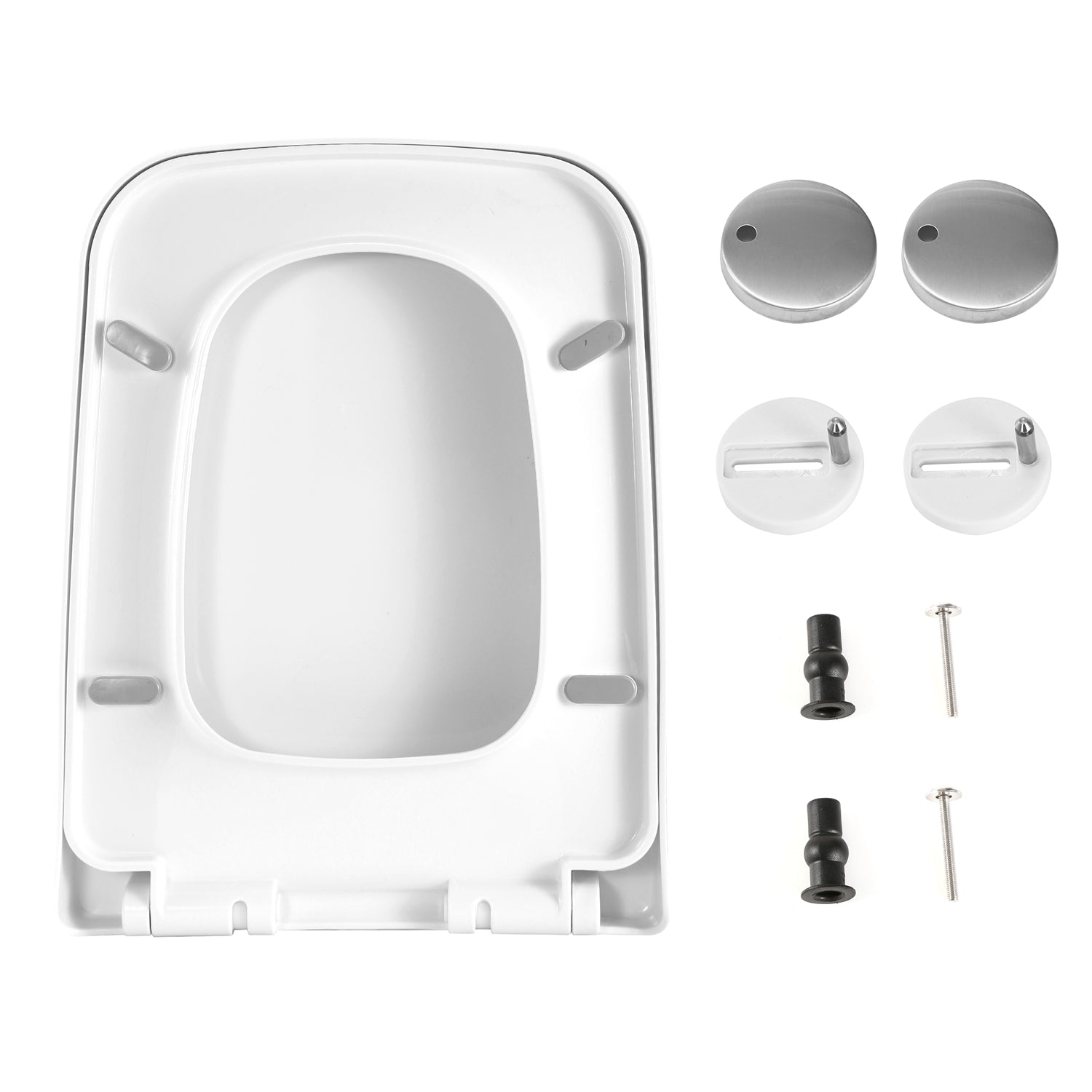 Square Toilet Seat – Quiet-Close Heavy-Duty Seat with Quick-Release & Grip-Tight Bumpers (White)
