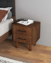 Logan Mid Century Modern Walnut Nightstand Bed Side Tables With 2 Drawers