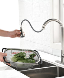 Single Handle High  Pull Out Kitchen Faucet, Single-stage Stainless Steel Kitchen Sink Faucet, With Pull Down Spray