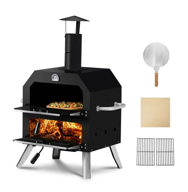 Portable 2-Layer Outdoor Pizza Oven – Wood-Fired Efficiency with Adjustable Airflow & Pizza Stone