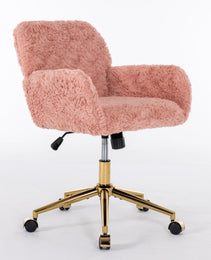 A&A Furniture Office Chair,Artificial Rabbit Hair Home Office Chair With Golden Metal Base,Adjustable Desk Chair Swivel Office Chair,Vanity Chair
