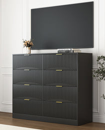 Modern 8 Drawers Dresser Chests For Bedroom,47.2 Wide Wood Chest Of Drawers With Gold Metal Handle,Drawer Organizer For Bedroom,Living Room,Hallway And Entryway,Black