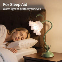Newaonasen Flower Table Lamp Cute Lily Desk Lamp Bedside Night Light -Green