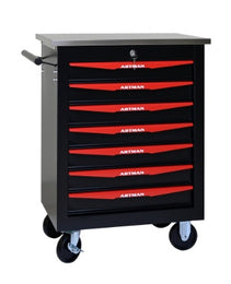 7 Drawers Multifunctional Tool Cart With Wheels,Metal Rolling Tool Cart Storage For Garage Workshop Warehouse Repair Shop--With Stainless Steel Roof- BLACK RED
