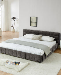 King Size Upholstered Bed ,comfortable Upholstered Bed Frame, Chenille Fabric, With Headboard And Solid Bed Frame. With Drawer For Storage.-Dark Gray 88.5x85.5x31